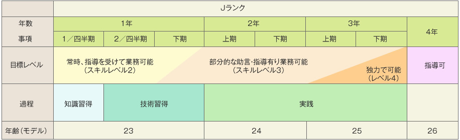 新入社員の教育目標レベルと教育過程